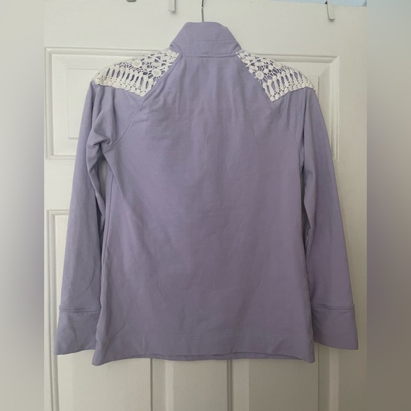 Lilly Pulitzer Women's XXS Lavender Zip Up Lightweight Sweatshirt Lace Shoulders - Picture 2 of 3
